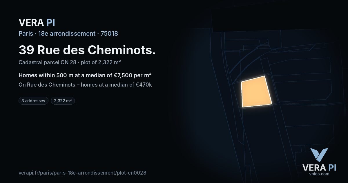 39 Rue des Cheminots, 18e arrondissement at night – the plot lit, the parcels around coloured by the prices near them