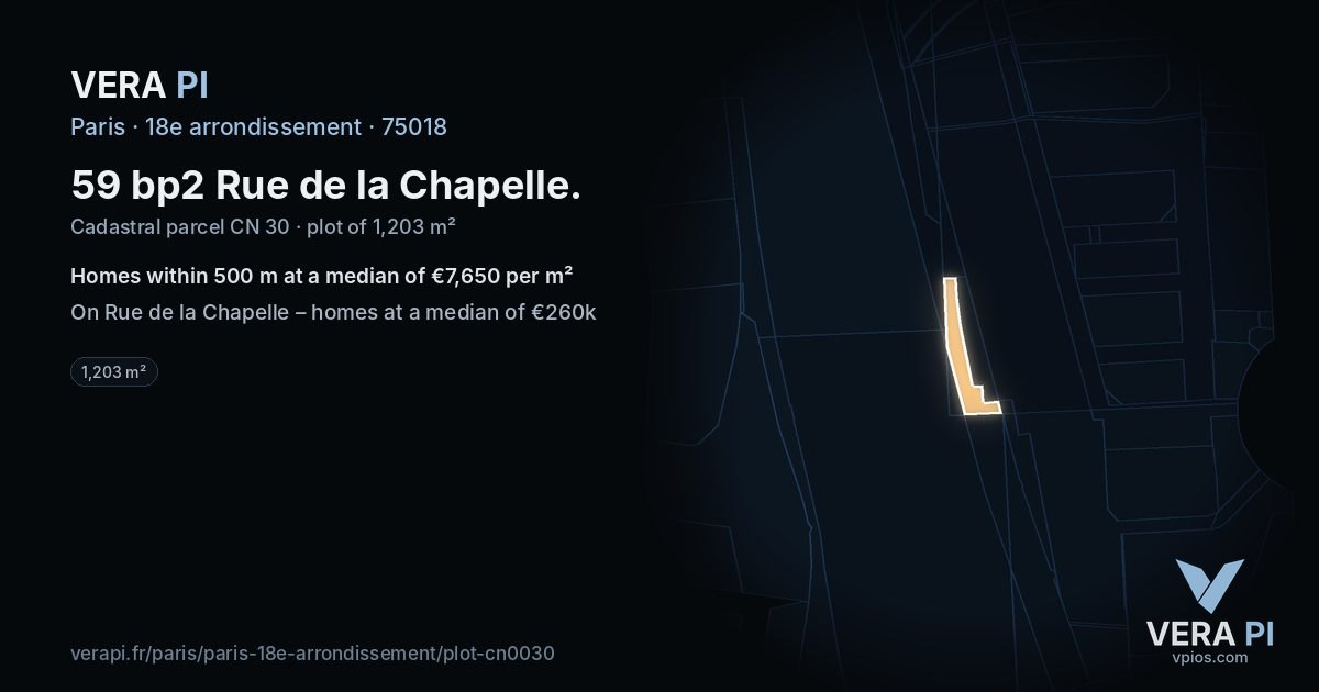59 bp2 Rue de la Chapelle, 18e arrondissement at night – the plot lit, the parcels around coloured by the prices near them