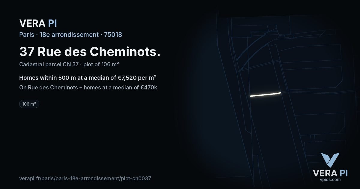 37 Rue des Cheminots, 18e arrondissement at night – the plot lit, the parcels around coloured by the prices near them
