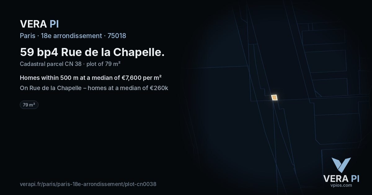 59 bp4 Rue de la Chapelle, 18e arrondissement at night – the plot lit, the parcels around coloured by the prices near them