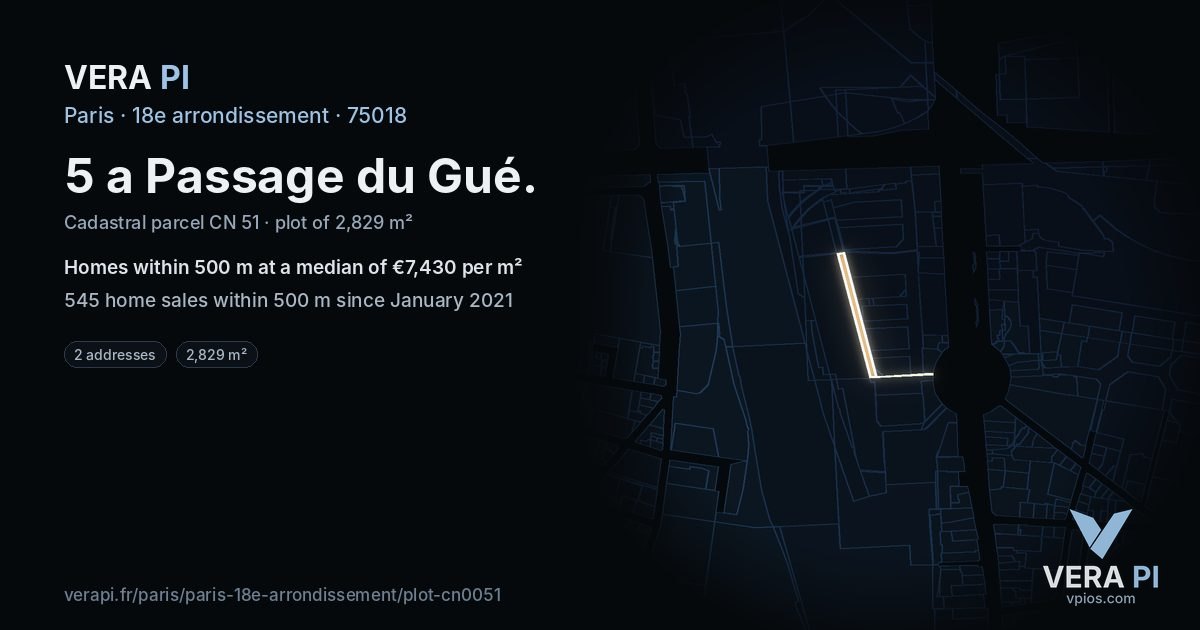 5 a Passage du Gué, 18e arrondissement at night – the plot lit, the parcels around coloured by the prices near them