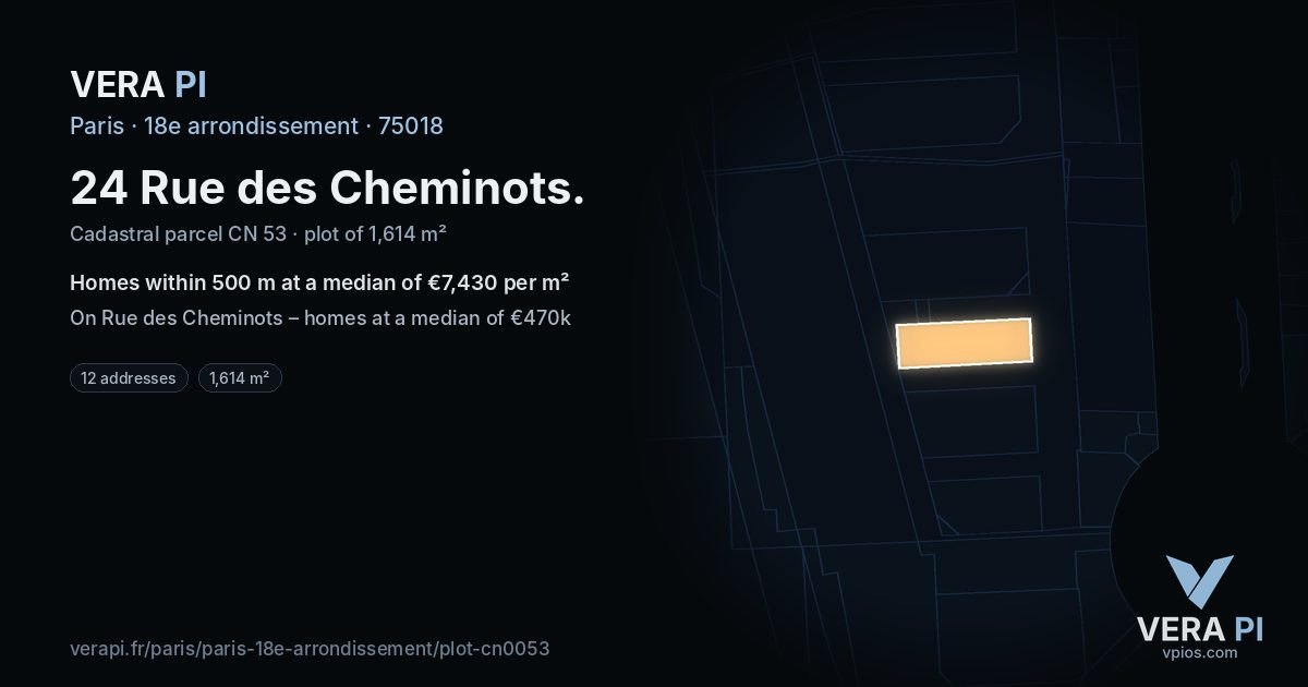 24 Rue des Cheminots, 18e arrondissement at night – the plot lit, the parcels around coloured by the prices near them