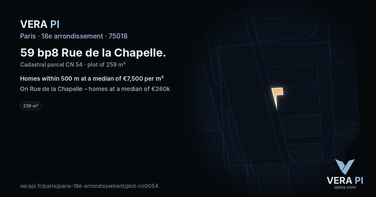 59 bp8 Rue de la Chapelle, 18e arrondissement at night – the plot lit, the parcels around coloured by the prices near them