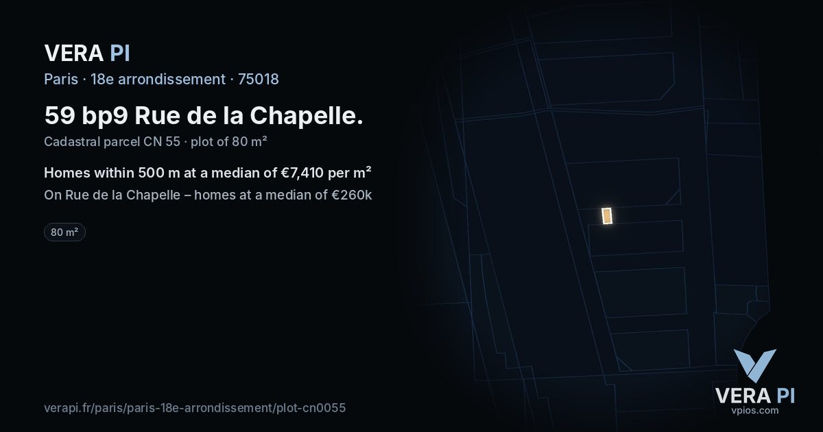 59 bp9 Rue de la Chapelle, 18e arrondissement at night – the plot lit, the parcels around coloured by the prices near them