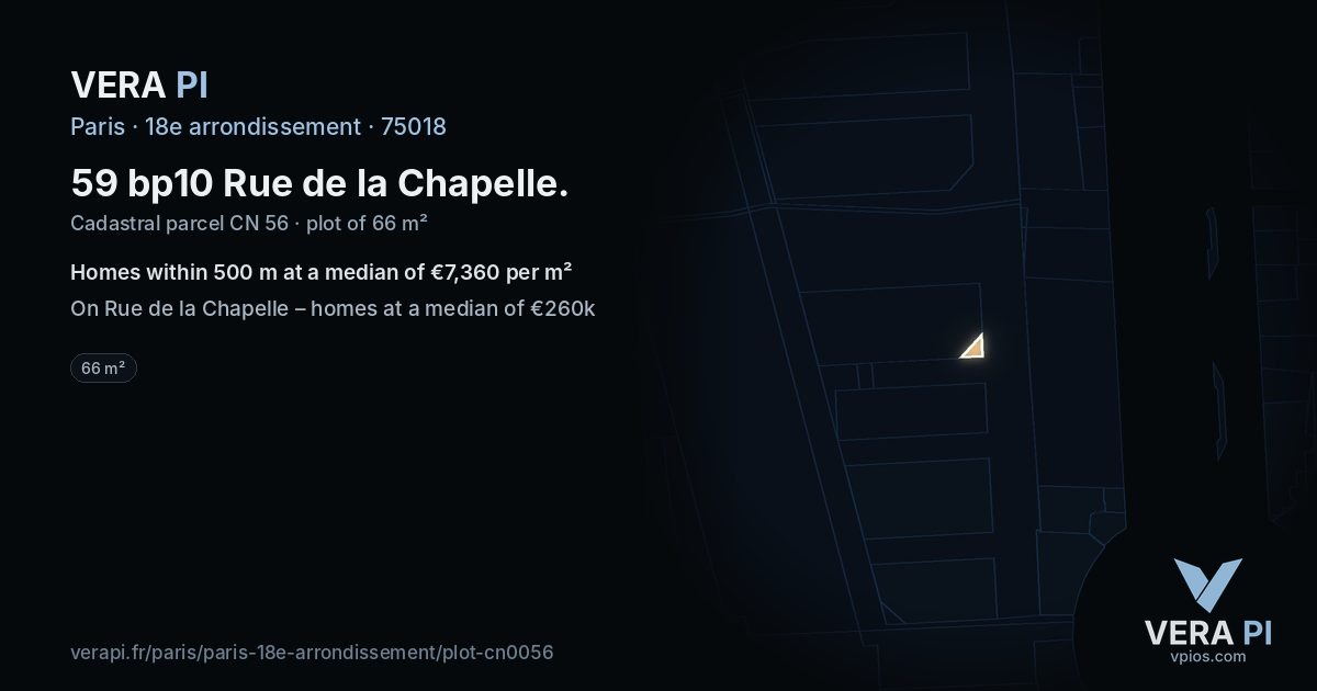 59 bp10 Rue de la Chapelle, 18e arrondissement at night – the plot lit, the parcels around coloured by the prices near them
