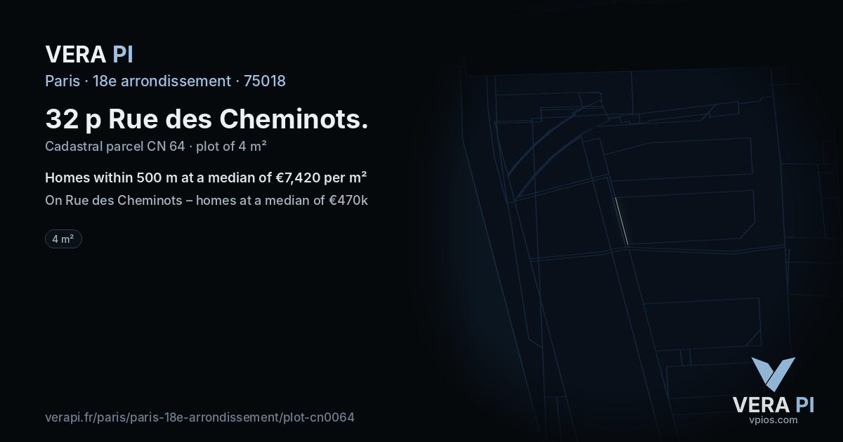 32 p Rue des Cheminots, 18e arrondissement at night – the plot lit, the parcels around coloured by the prices near them
