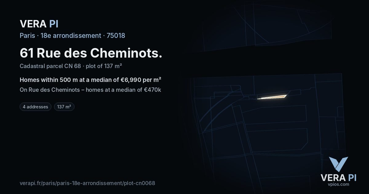61 Rue des Cheminots, 18e arrondissement at night – the plot lit, the parcels around coloured by the prices near them