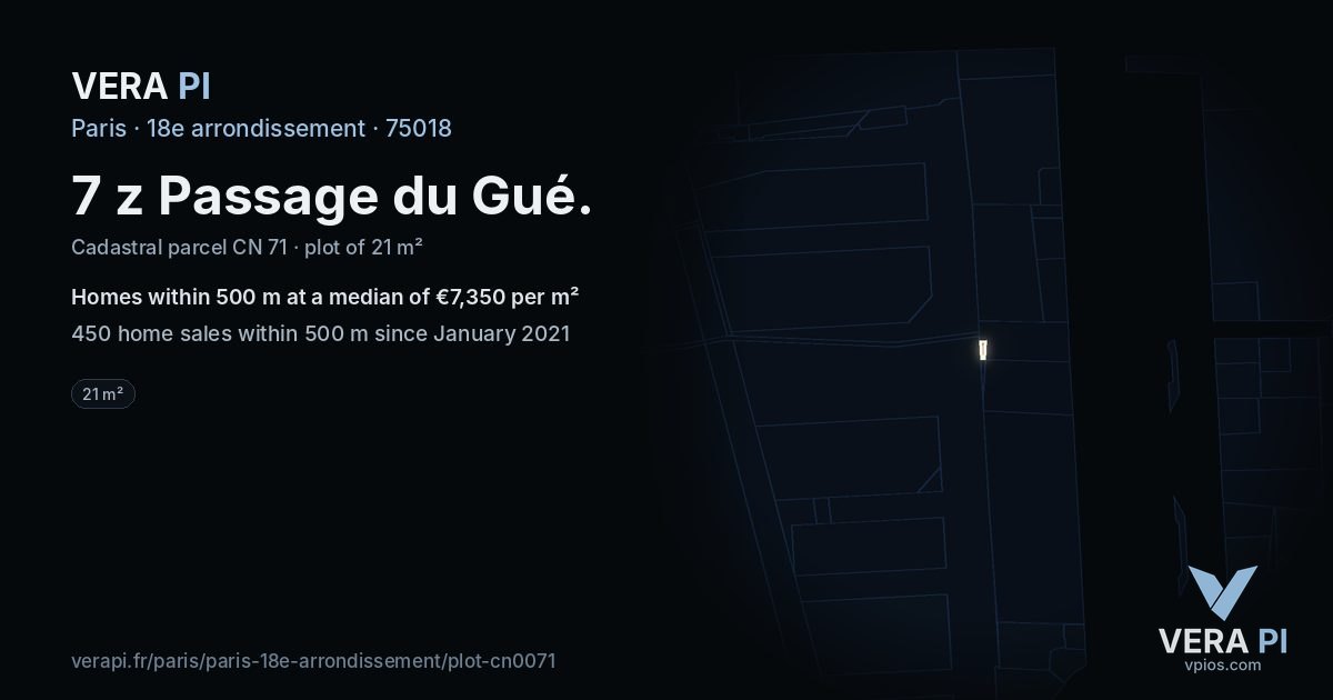 7 z Passage du Gué, 18e arrondissement at night – the plot lit, the parcels around coloured by the prices near them