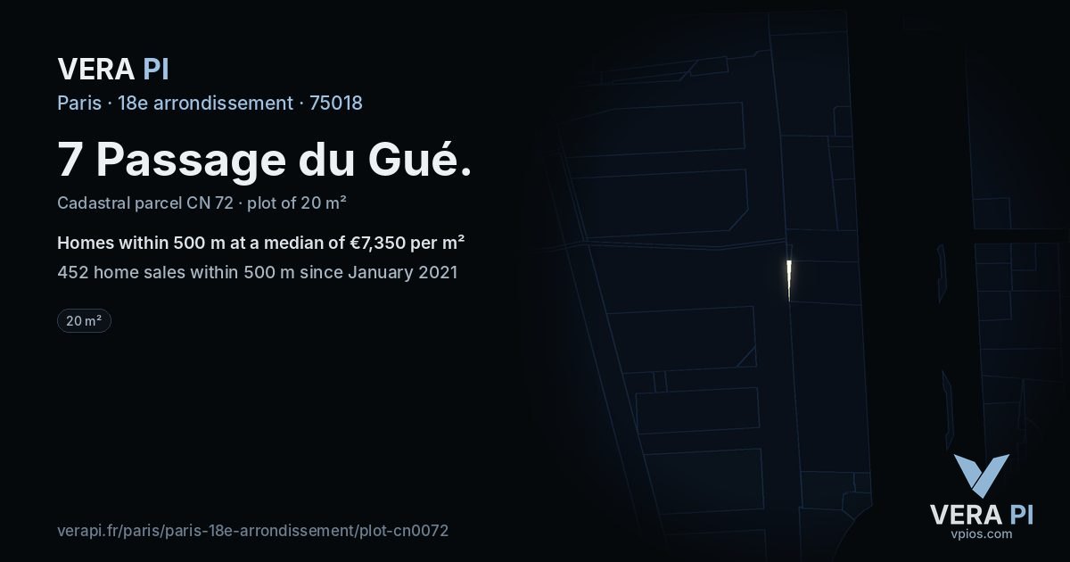 7 Passage du Gué, 18e arrondissement at night – the plot lit, the parcels around coloured by the prices near them