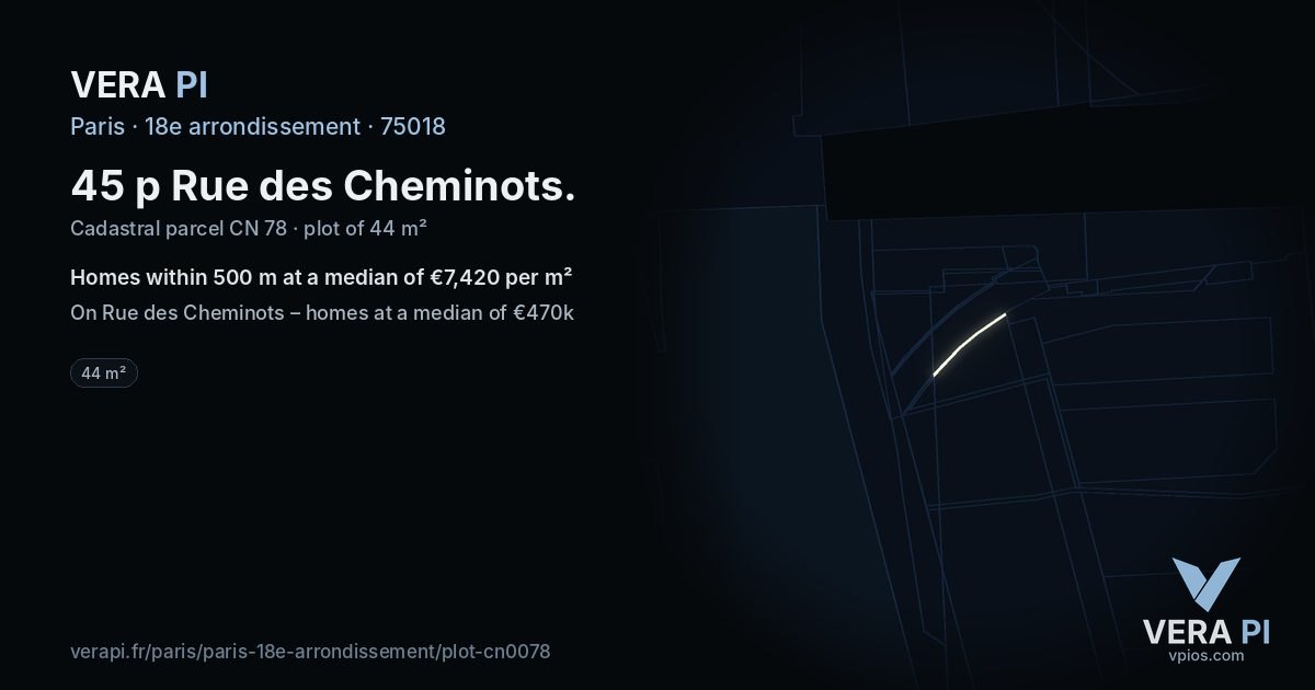 45 p Rue des Cheminots, 18e arrondissement at night – the plot lit, the parcels around coloured by the prices near them