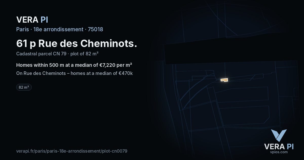61 p Rue des Cheminots, 18e arrondissement at night – the plot lit, the parcels around coloured by the prices near them