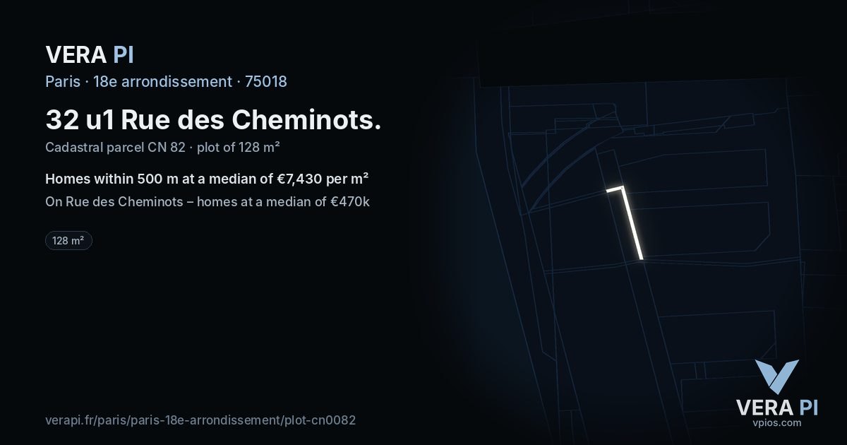 32 u1 Rue des Cheminots, 18e arrondissement at night – the plot lit, the parcels around coloured by the prices near them