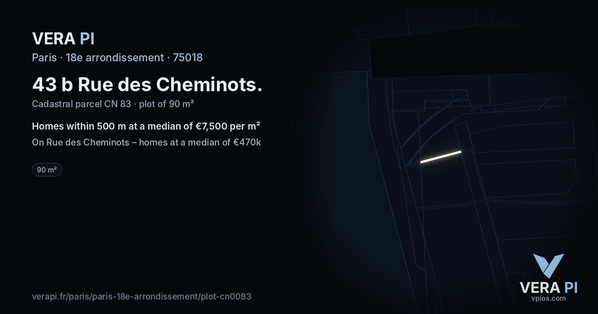 43 b Rue des Cheminots, 18e arrondissement at night – the plot lit, the parcels around coloured by the prices near them