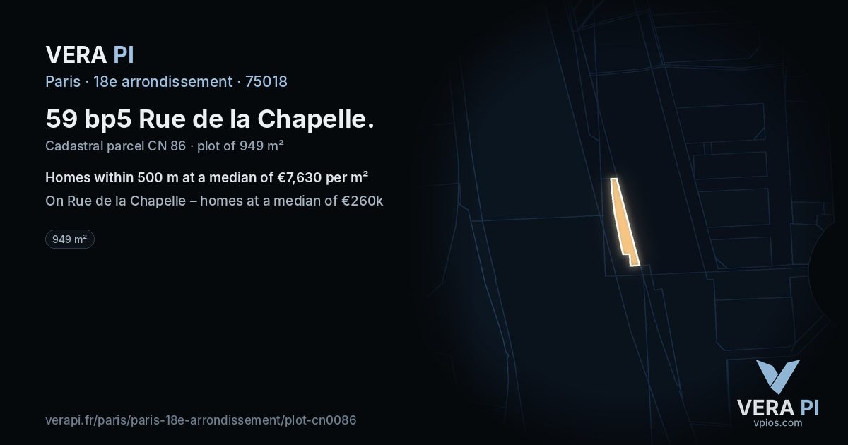 59 bp5 Rue de la Chapelle, 18e arrondissement at night – the plot lit, the parcels around coloured by the prices near them
