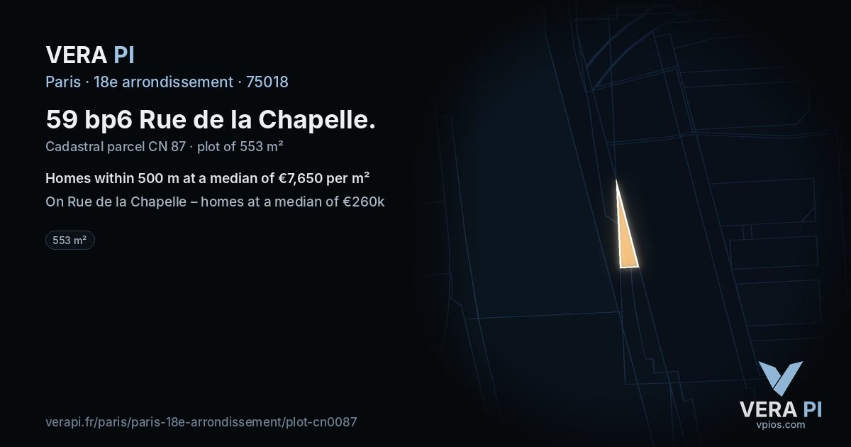 59 bp6 Rue de la Chapelle, 18e arrondissement at night – the plot lit, the parcels around coloured by the prices near them