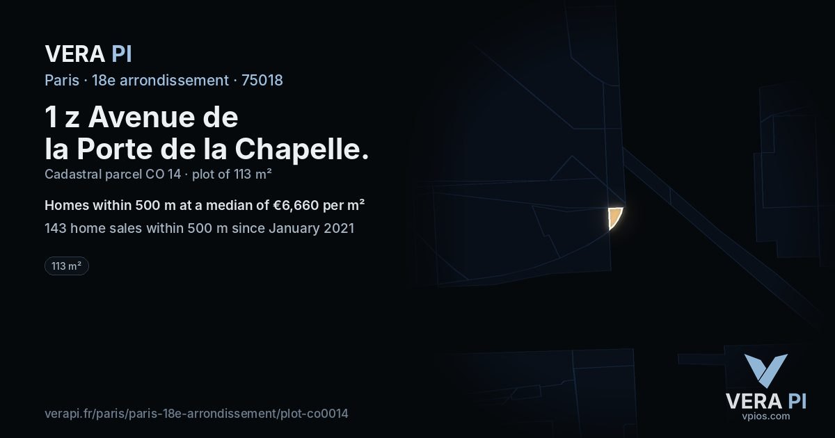 1 z Avenue de la Porte de la Chapelle, 18e arrondissement at night – the plot lit, the parcels around coloured by the prices near them