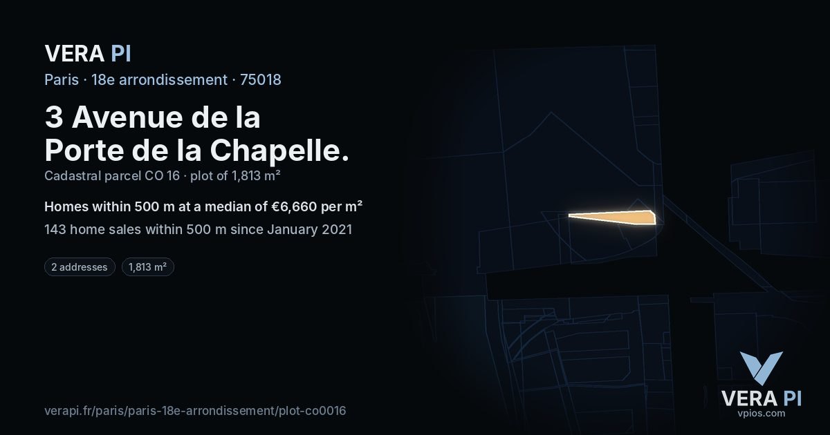 3 Avenue de la Porte de la Chapelle, 18e arrondissement at night – the plot lit, the parcels around coloured by the prices near them