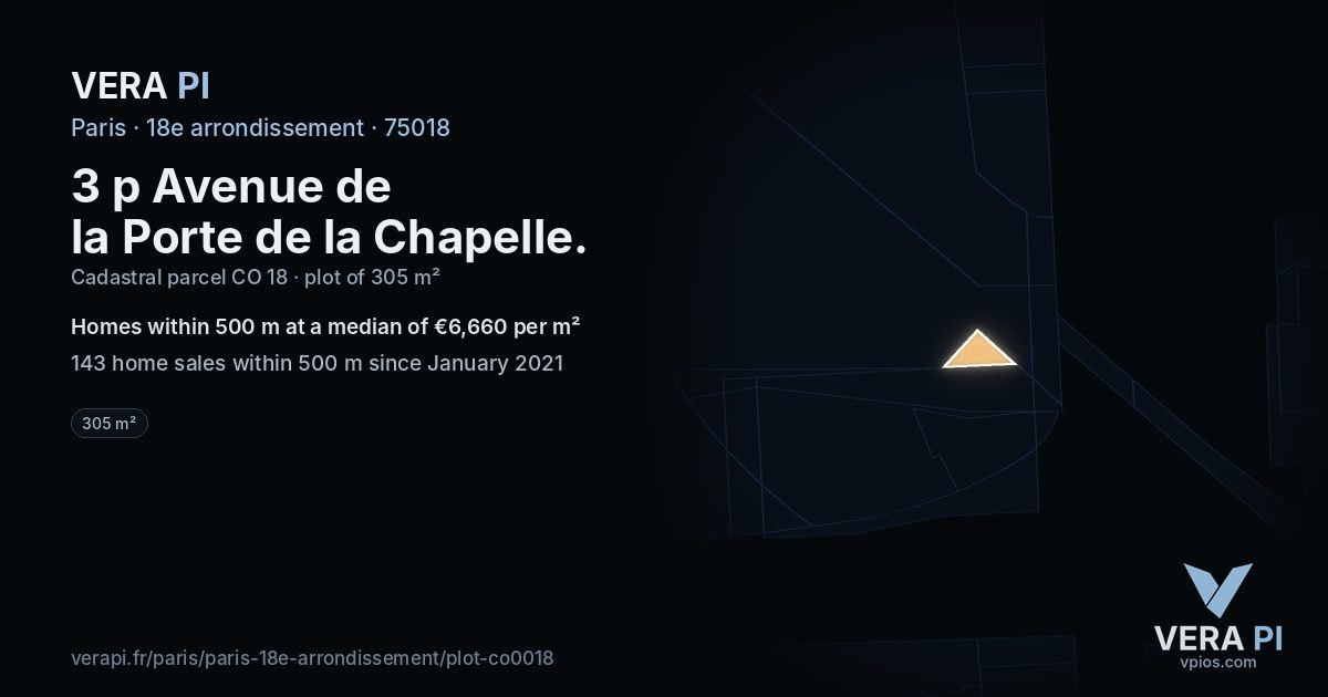 3 p Avenue de la Porte de la Chapelle, 18e arrondissement at night – the plot lit, the parcels around coloured by the prices near them