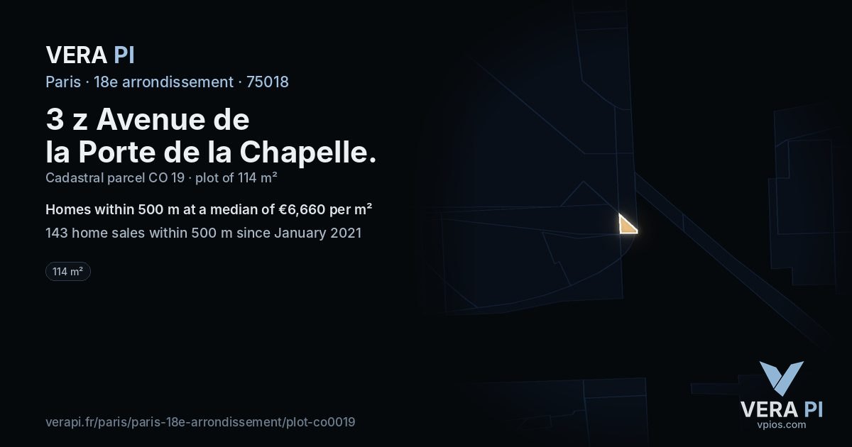 3 z Avenue de la Porte de la Chapelle, 18e arrondissement at night – the plot lit, the parcels around coloured by the prices near them