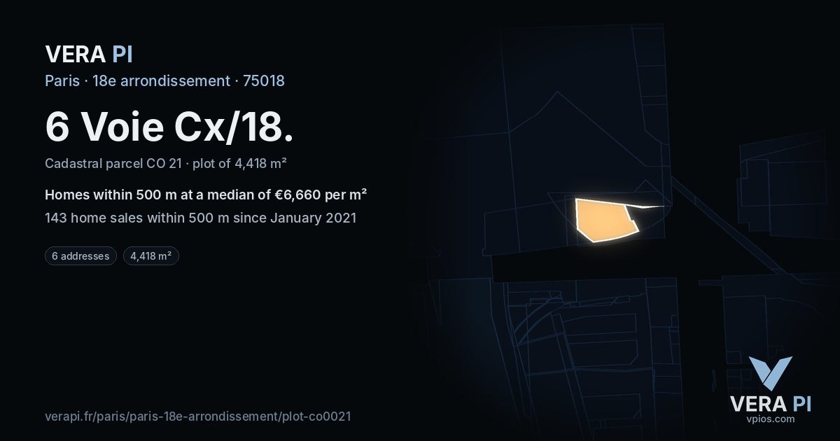 6 Voie Cx/18, 18e arrondissement at night – the plot lit, the parcels around coloured by the prices near them