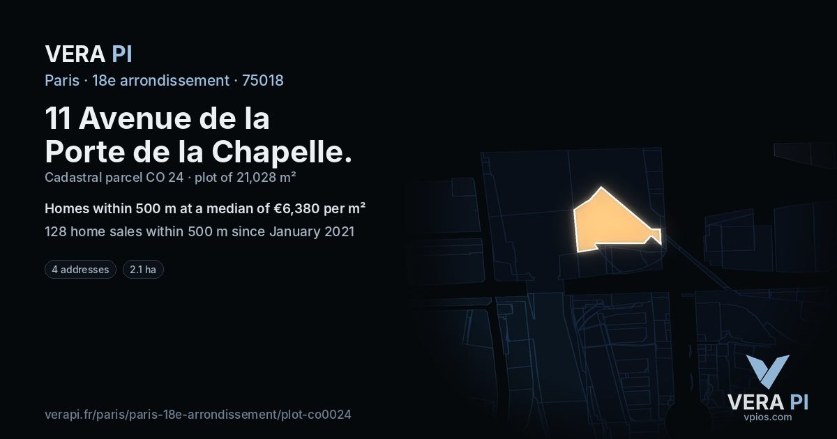 11 Avenue de la Porte de la Chapelle, 18e arrondissement at night – the plot lit, the parcels around coloured by the prices near them