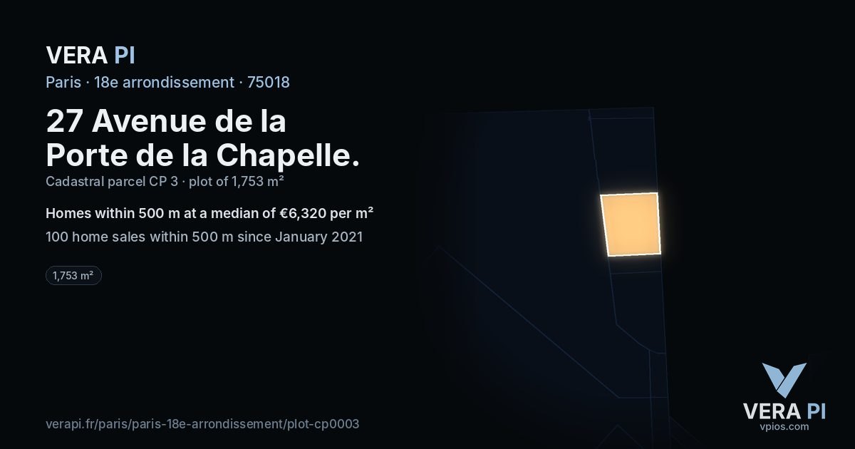 27 Avenue de la Porte de la Chapelle, 18e arrondissement at night – the plot lit, the parcels around coloured by the prices near them