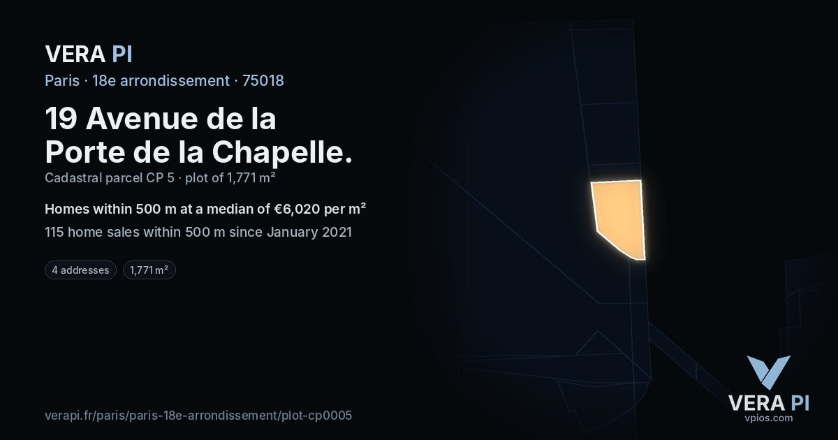 19 Avenue de la Porte de la Chapelle, 18e arrondissement at night – the plot lit, the parcels around coloured by the prices near them