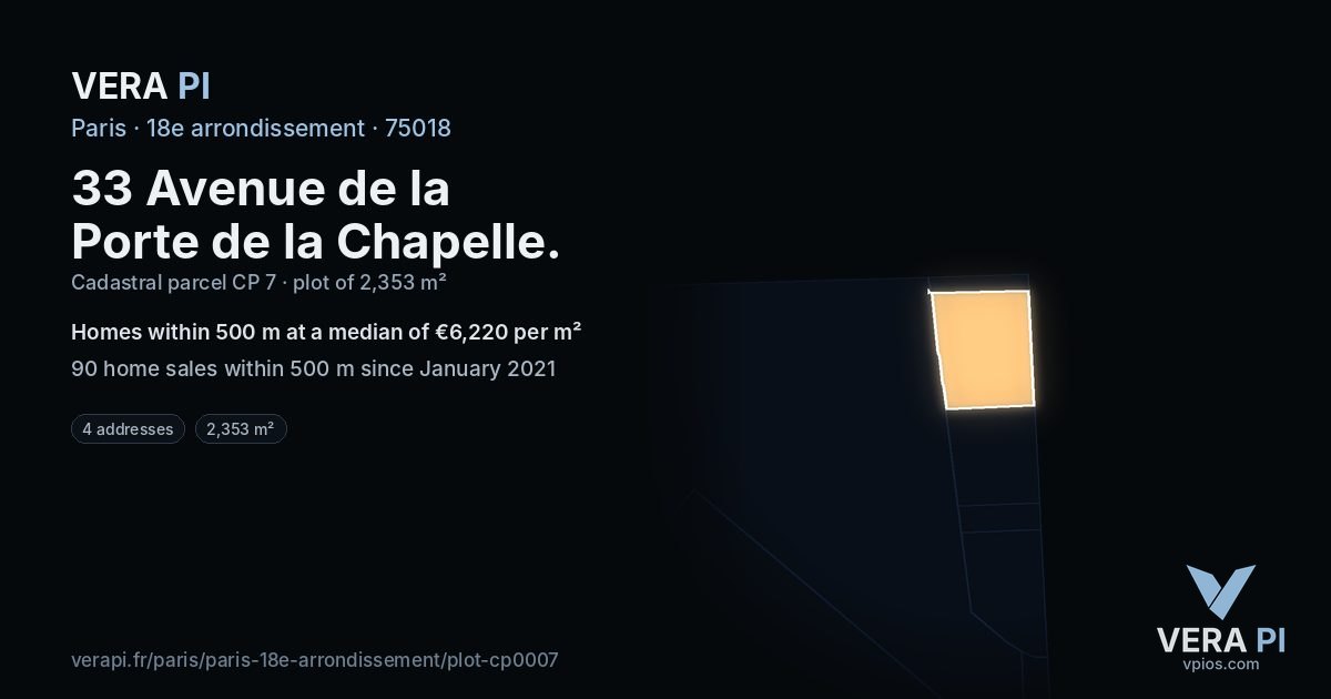 33 Avenue de la Porte de la Chapelle, 18e arrondissement at night – the plot lit, the parcels around coloured by the prices near them