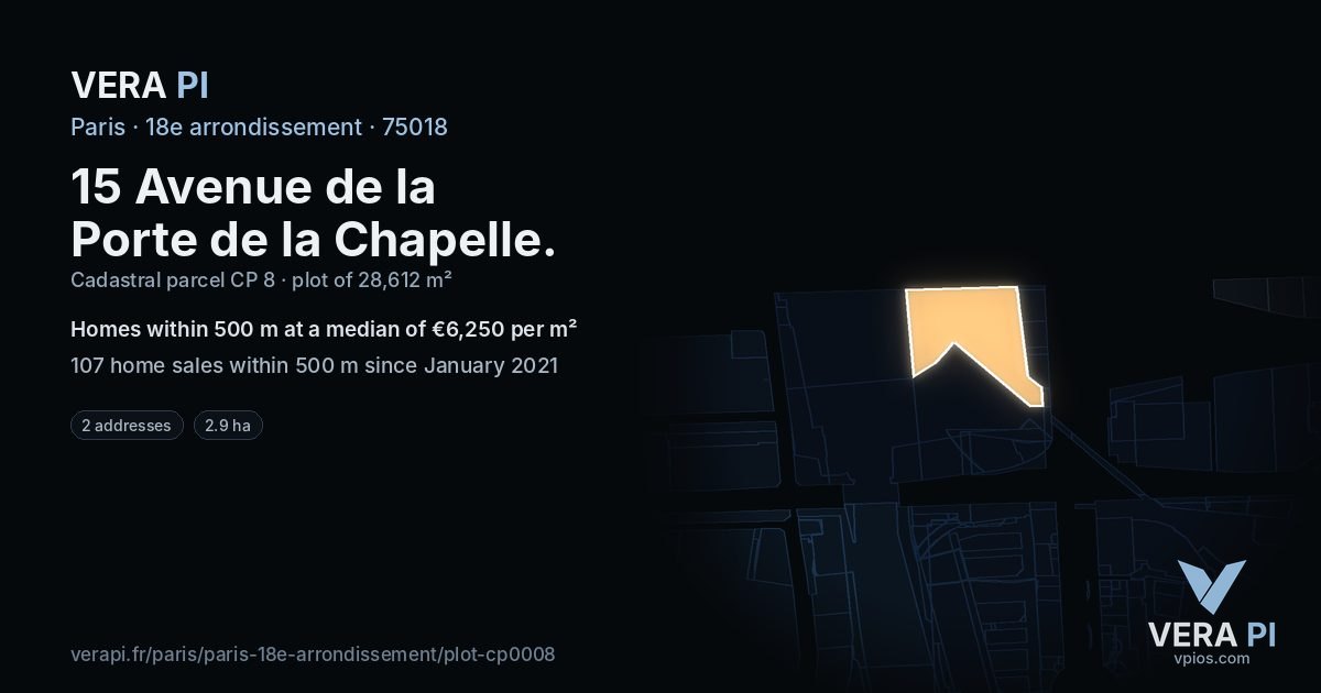 15 Avenue de la Porte de la Chapelle, 18e arrondissement at night – the plot lit, the parcels around coloured by the prices near them