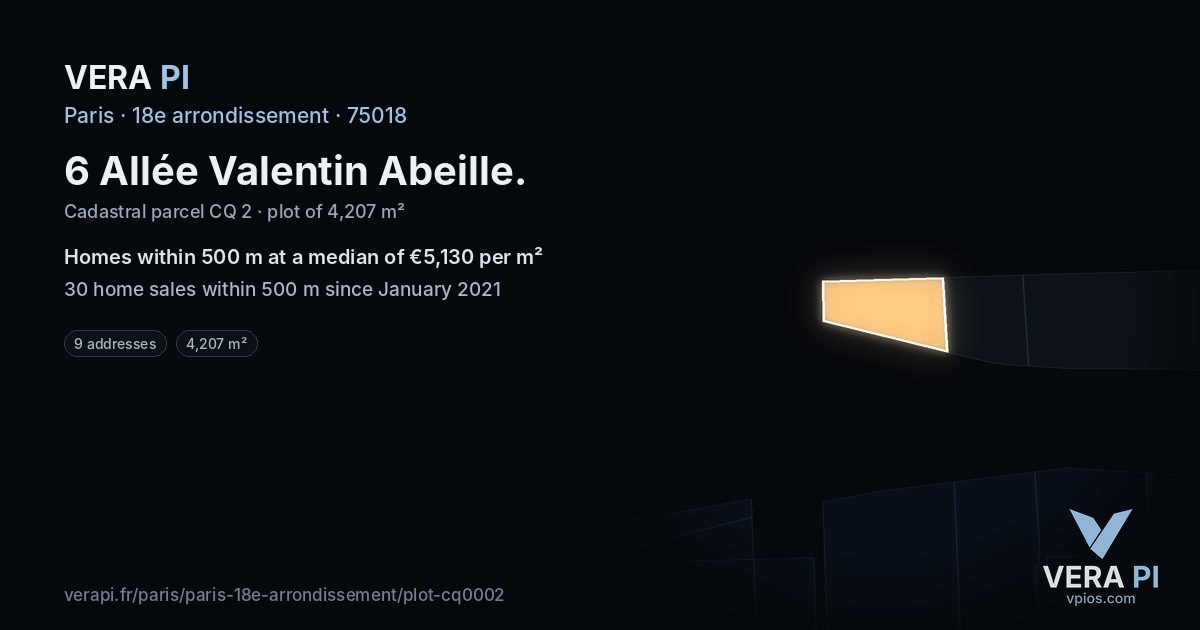 6 Allée Valentin Abeille, 18e arrondissement at night – the plot lit, the parcels around coloured by the prices near them
