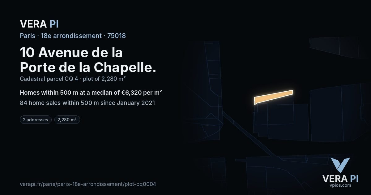 10 Avenue de la Porte de la Chapelle, 18e arrondissement at night – the plot lit, the parcels around coloured by the prices near them