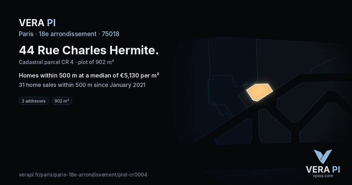44 Rue Charles Hermite, 18e arrondissement at night – the plot lit, the parcels around coloured by the prices near them