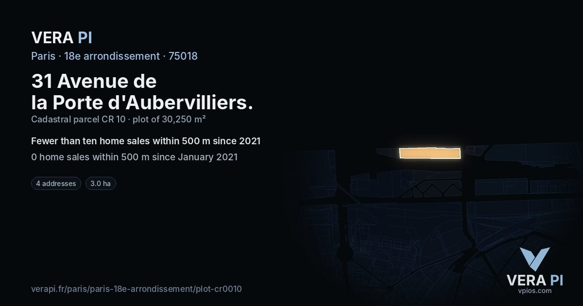 31 Avenue de la Porte d'Aubervilliers, 18e arrondissement at night – the plot lit, the parcels around coloured by the prices near them