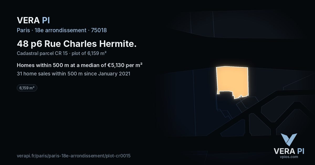 48 p6 Rue Charles Hermite, 18e arrondissement at night – the plot lit, the parcels around coloured by the prices near them
