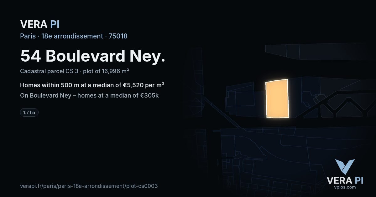 54 Boulevard Ney, 18e arrondissement at night – the plot lit, the parcels around coloured by the prices near them