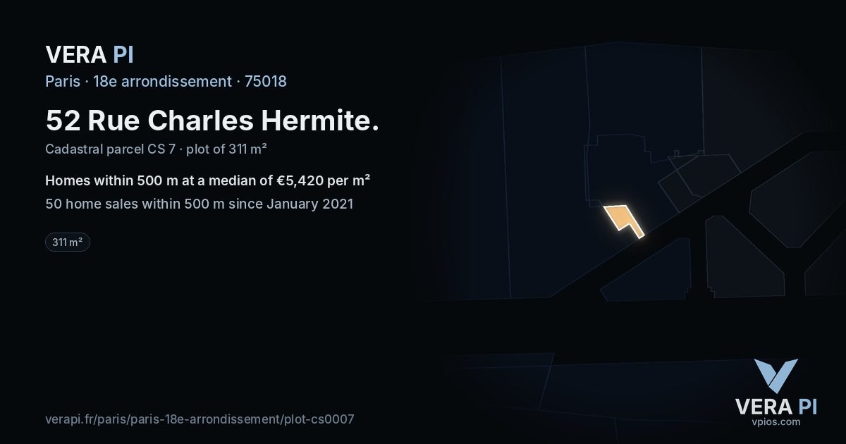 52 Rue Charles Hermite, 18e arrondissement at night – the plot lit, the parcels around coloured by the prices near them