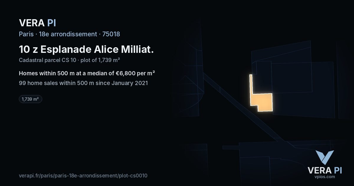 10 z Esplanade Alice Milliat, 18e arrondissement at night – the plot lit, the parcels around coloured by the prices near them