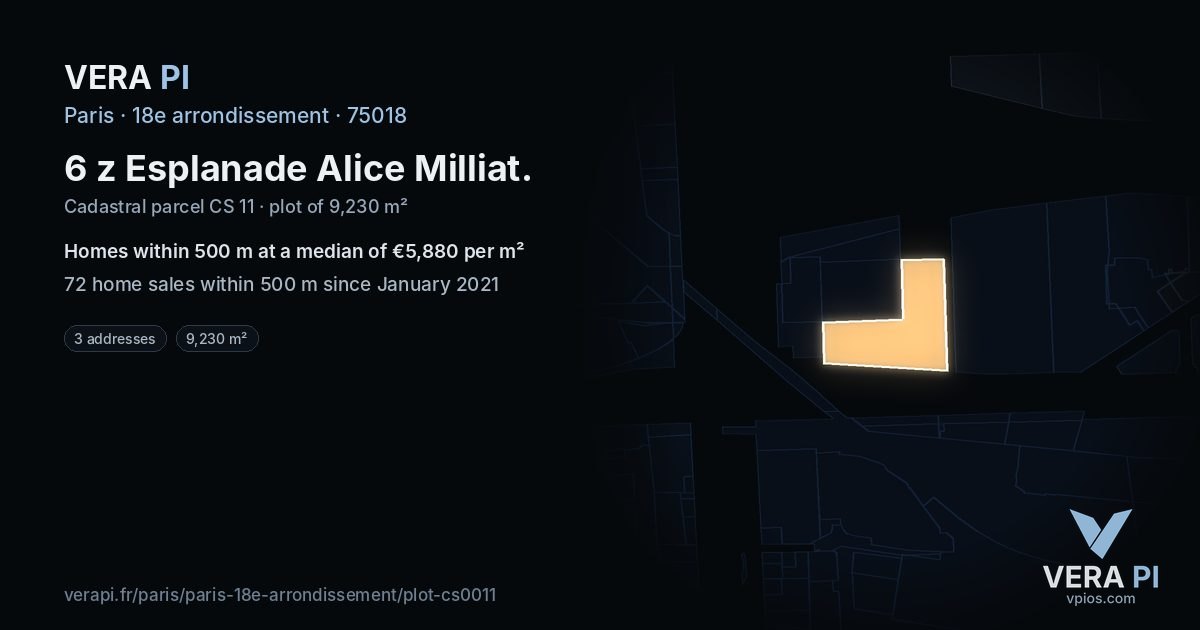 6 z Esplanade Alice Milliat, 18e arrondissement at night – the plot lit, the parcels around coloured by the prices near them