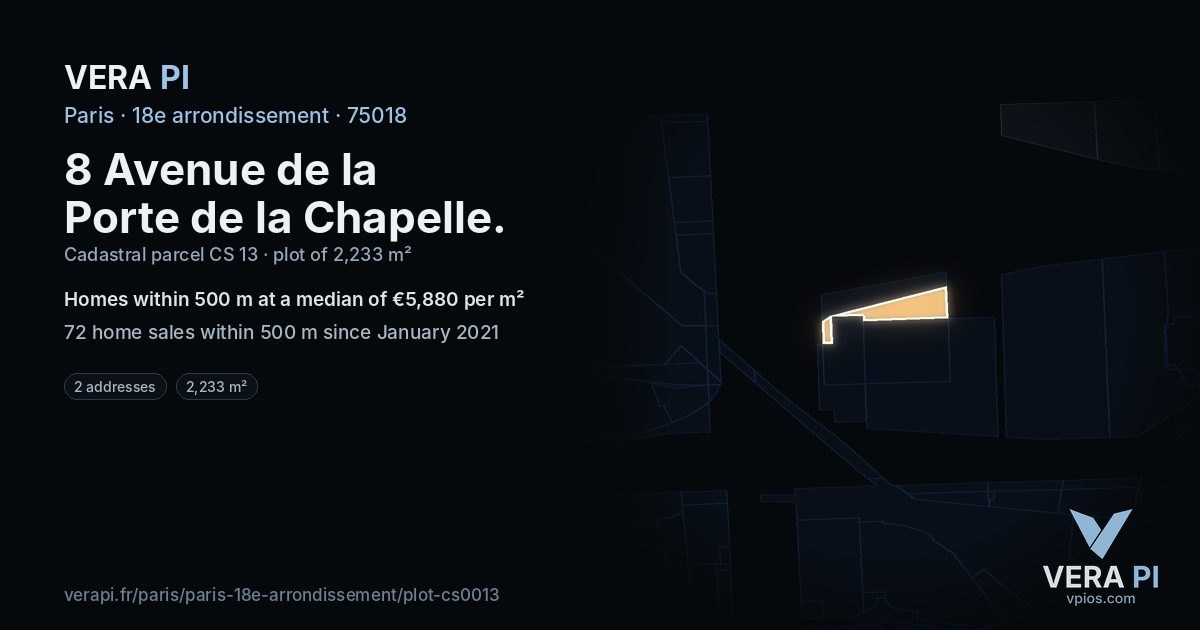 8 Avenue de la Porte de la Chapelle, 18e arrondissement at night – the plot lit, the parcels around coloured by the prices near them