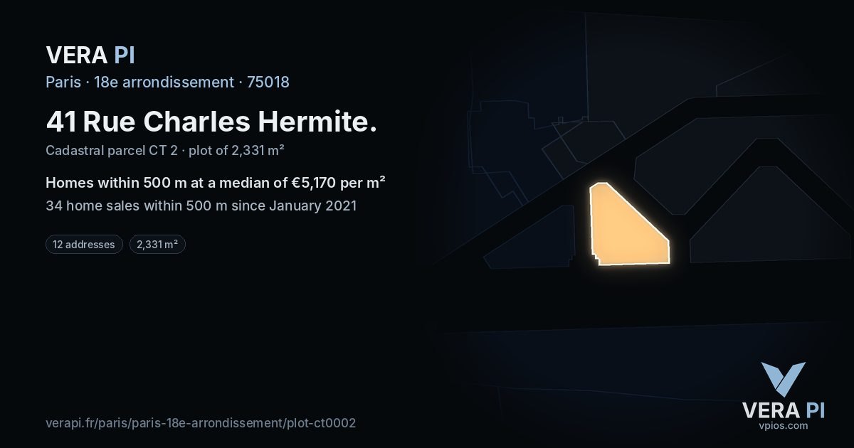 41 Rue Charles Hermite, 18e arrondissement at night – the plot lit, the parcels around coloured by the prices near them