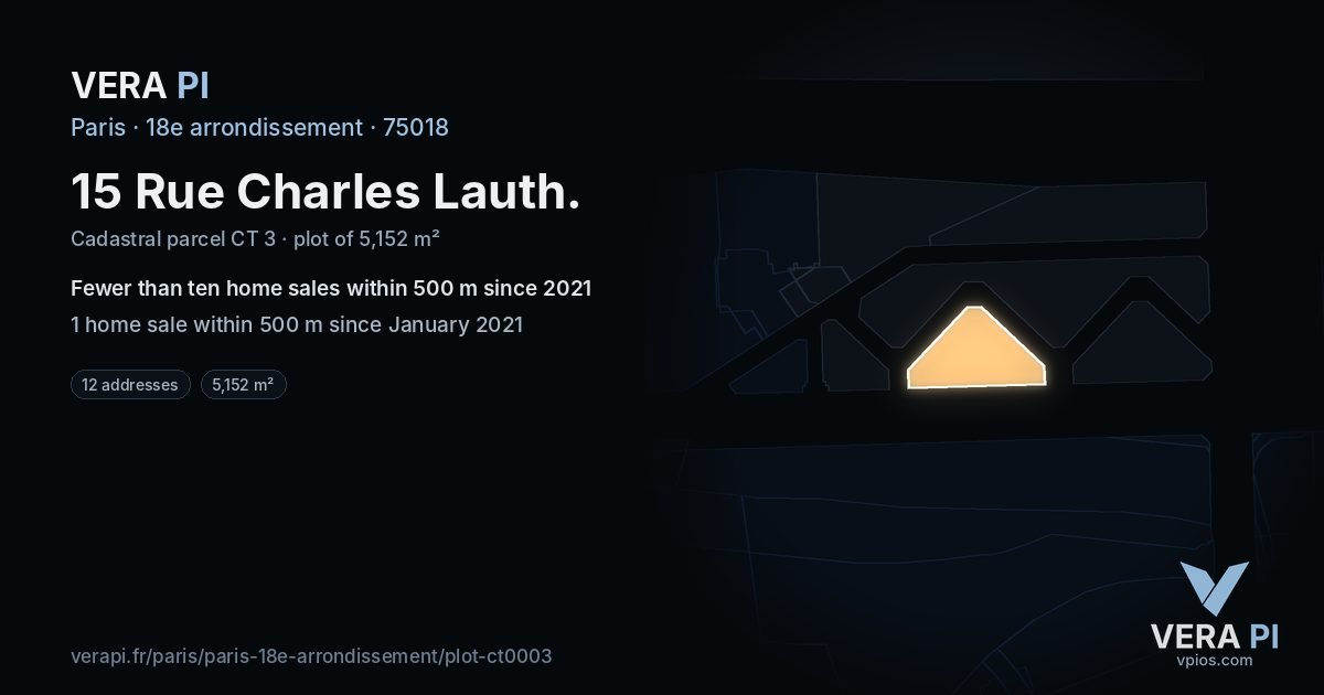 15 Rue Charles Lauth, 18e arrondissement at night – the plot lit, the parcels around coloured by the prices near them