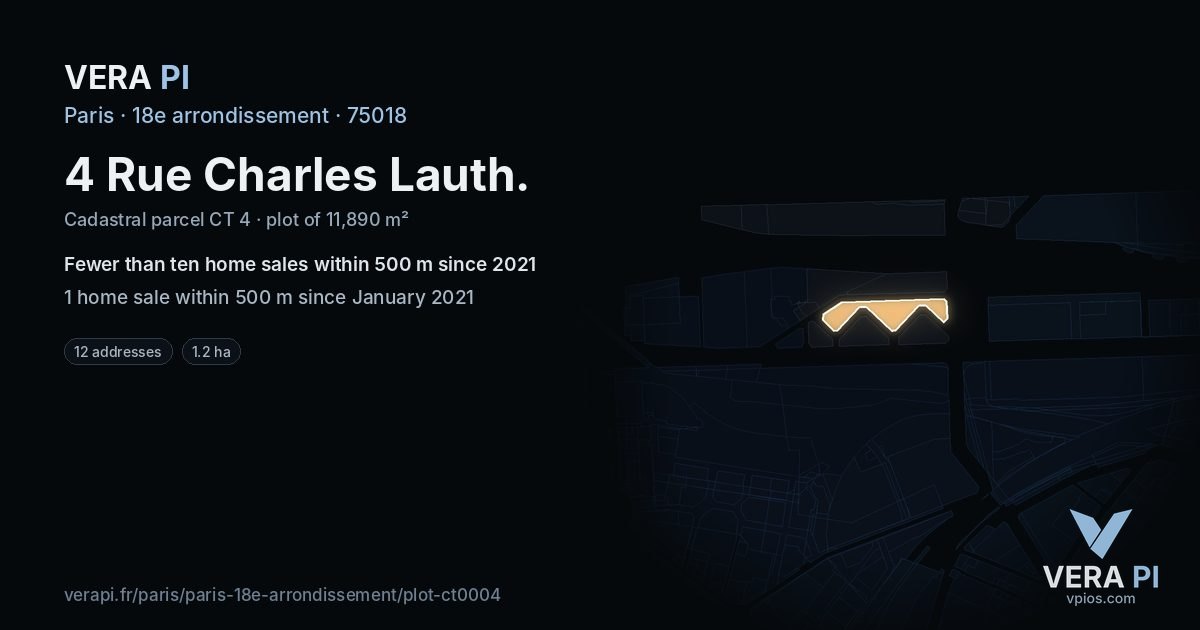 4 Rue Charles Lauth, 18e arrondissement at night – the plot lit, the parcels around coloured by the prices near them