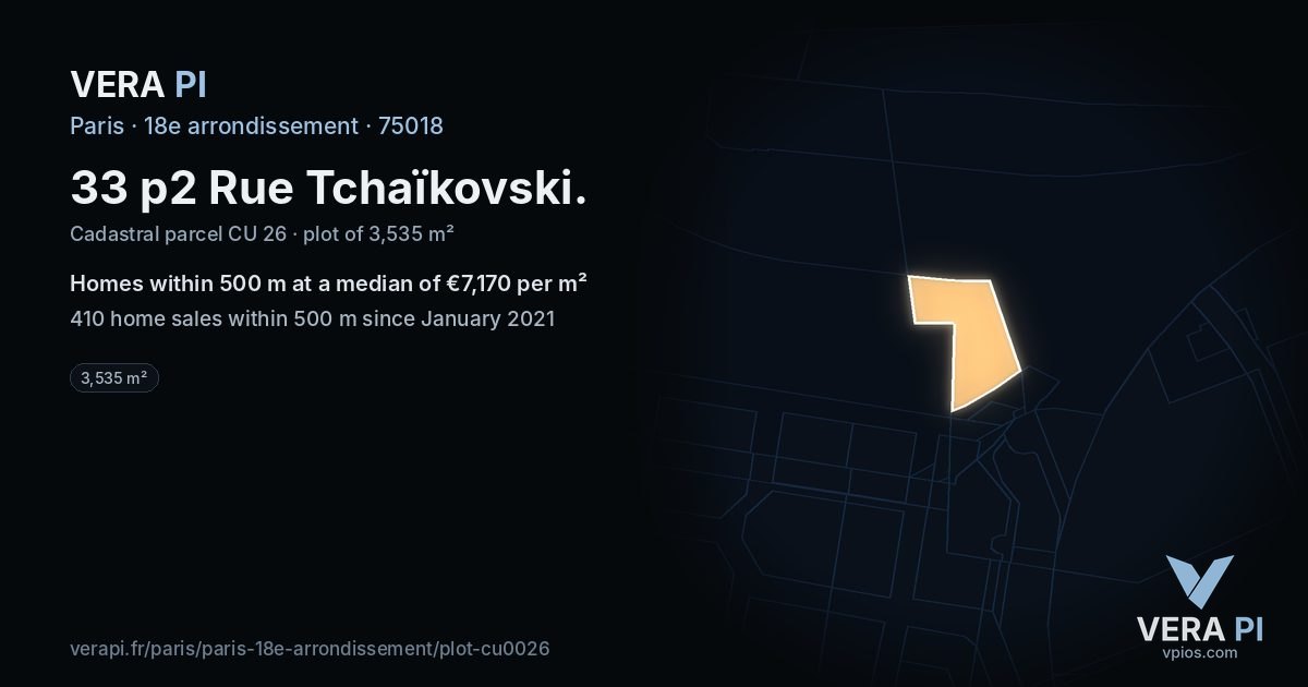 33 p2 Rue Tchaïkovski, 18e arrondissement at night – the plot lit, the parcels around coloured by the prices near them