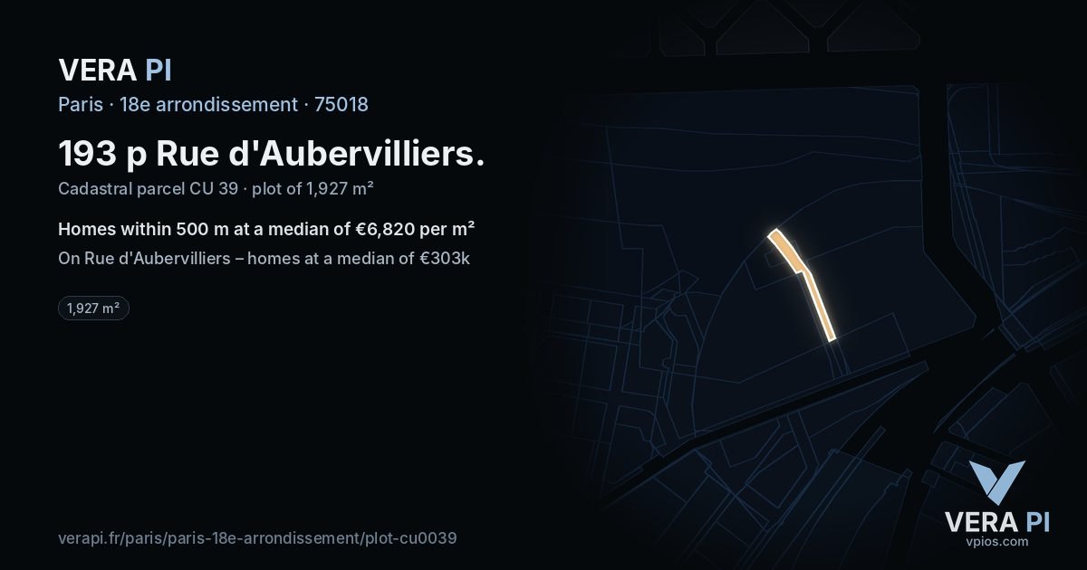 193 p Rue d'Aubervilliers, 18e arrondissement at night – the plot lit, the parcels around coloured by the prices near them