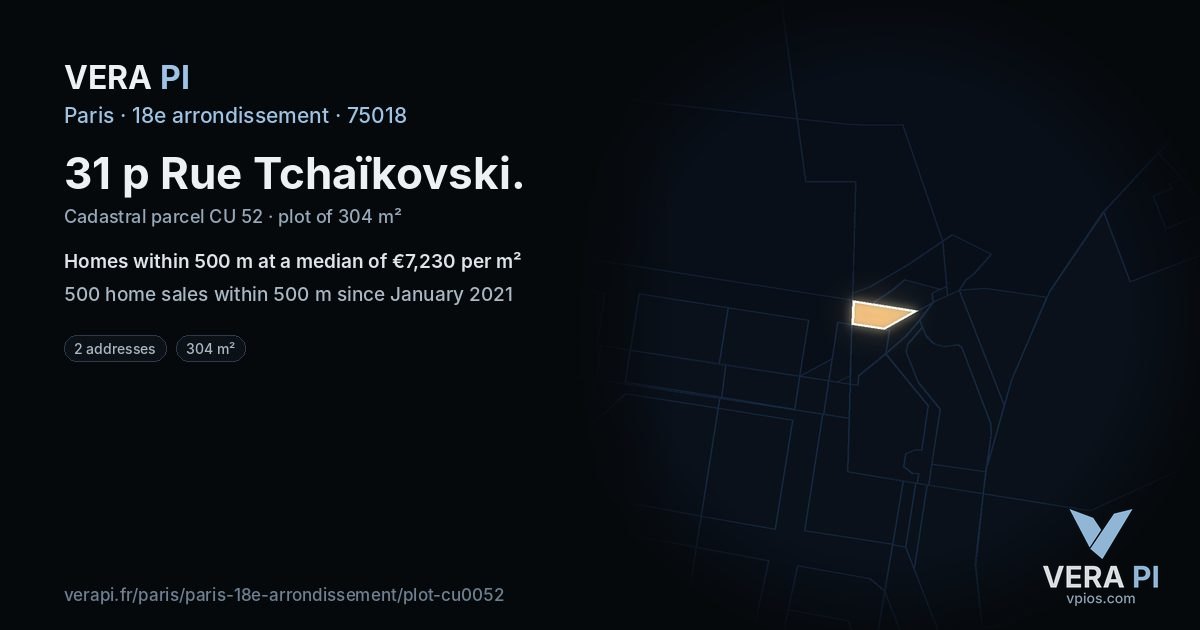 31 p Rue Tchaïkovski, 18e arrondissement at night – the plot lit, the parcels around coloured by the prices near them