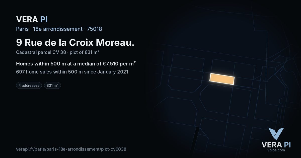 9 Rue de la Croix Moreau, 18e arrondissement at night – the plot lit, the parcels around coloured by the prices near them