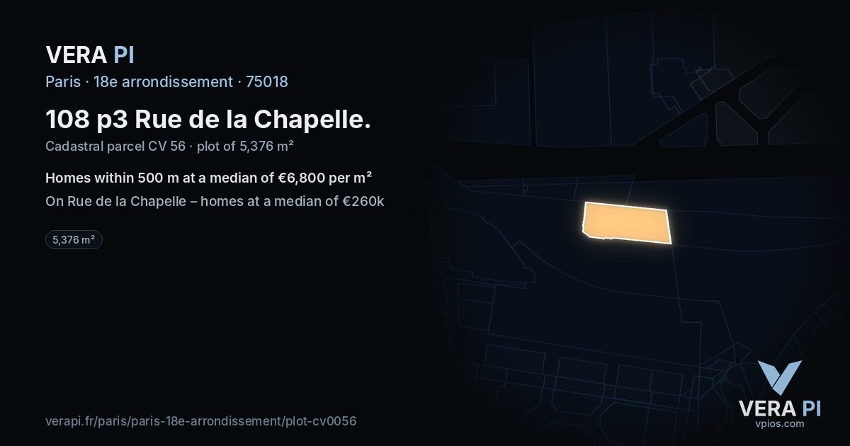 108 p3 Rue de la Chapelle, 18e arrondissement at night – the plot lit, the parcels around coloured by the prices near them