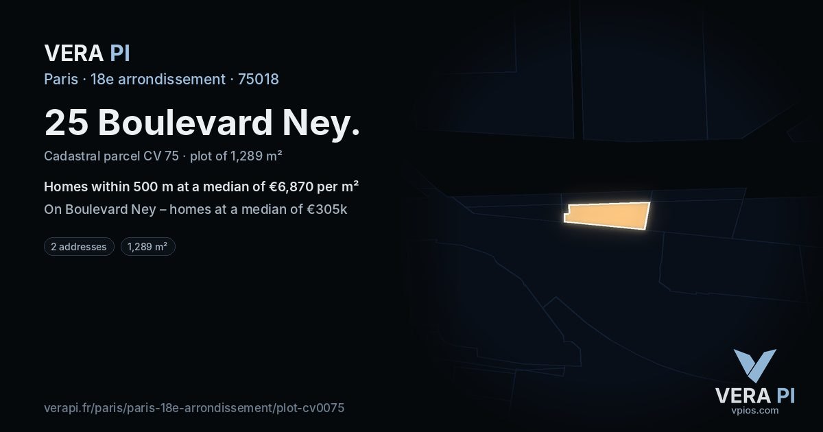 25 Boulevard Ney, 18e arrondissement at night – the plot lit, the parcels around coloured by the prices near them