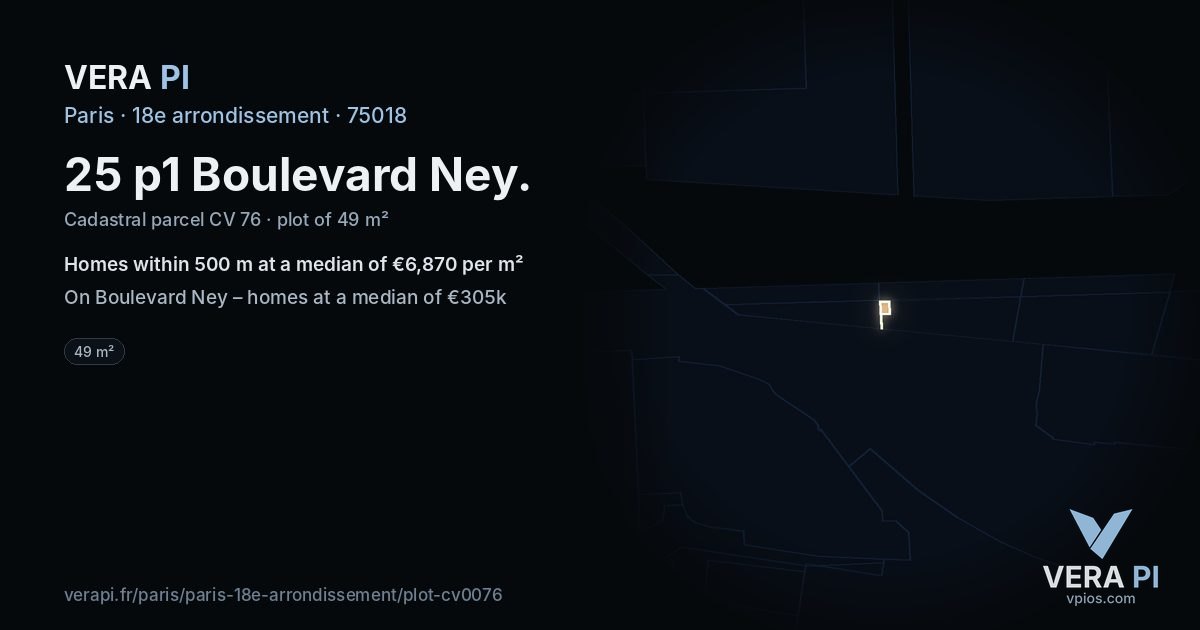 25 p1 Boulevard Ney, 18e arrondissement at night – the plot lit, the parcels around coloured by the prices near them