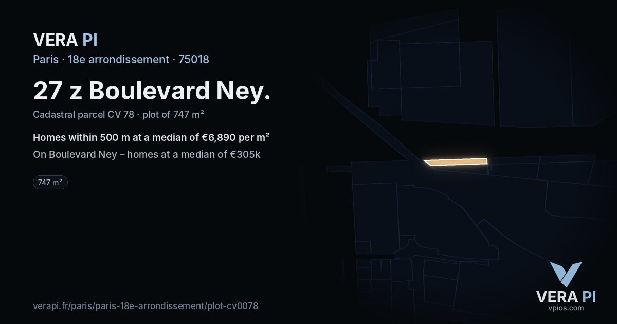 27 z Boulevard Ney, 18e arrondissement at night – the plot lit, the parcels around coloured by the prices near them